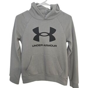 Under Armour Hoodie Youth Medium Gray ColdGear Fleece Pullover Logo Sweatshirt